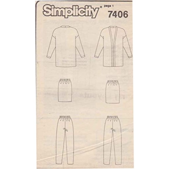 Vintage ©1990 Simplicity 7406 Pattern - Pull-on Unlined Jacket, Skirt & Pants - Picture 2 of 3